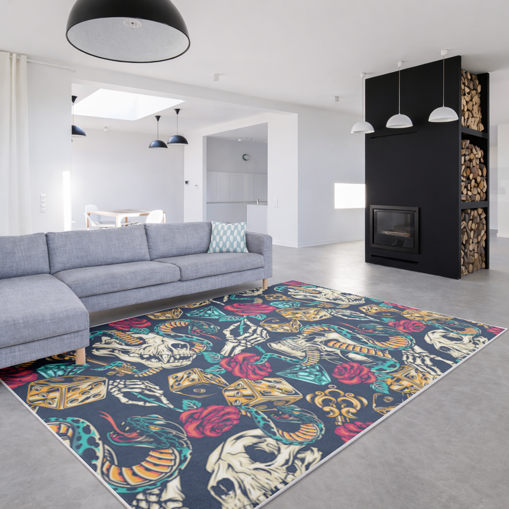 Skull Snake Dice and Roses Pattern Living room carpet