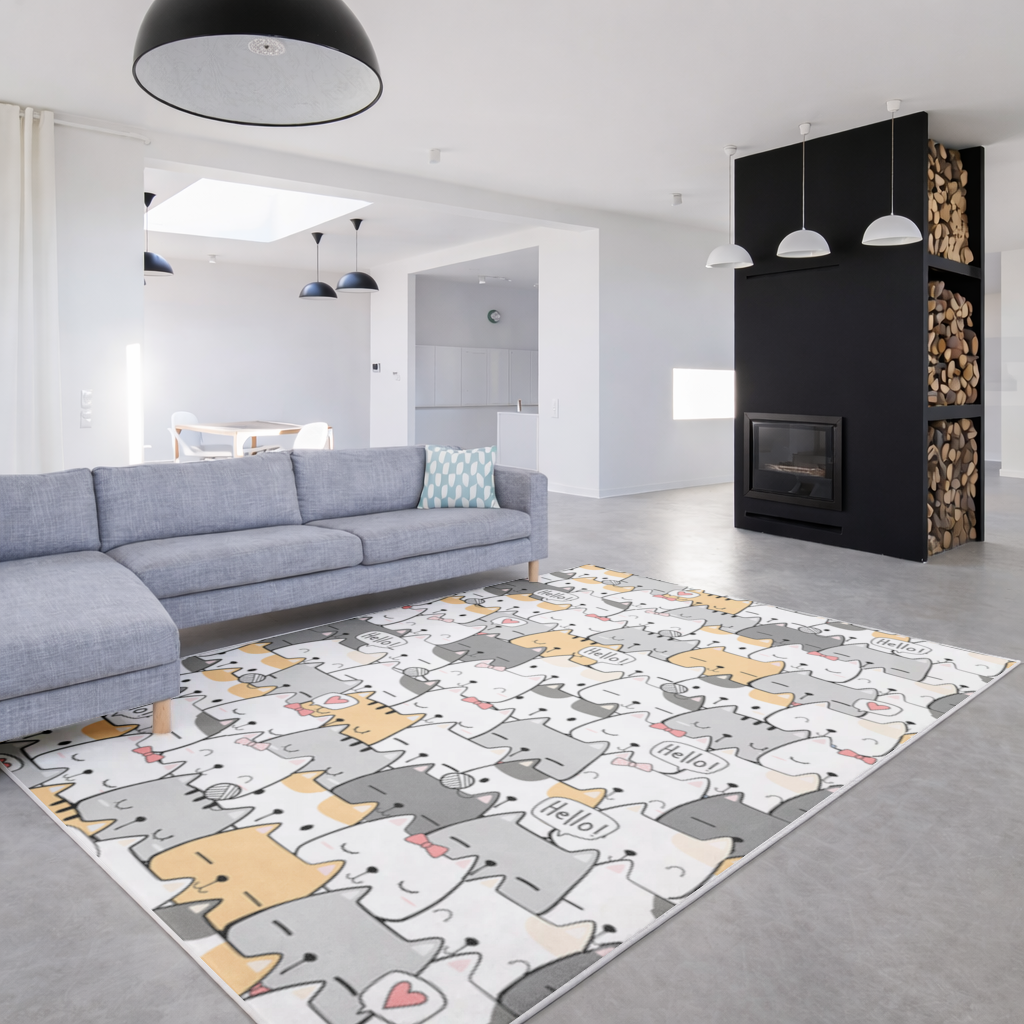 Cute Cartoon Cats Pattern with Speech Bubbles Living room carpet