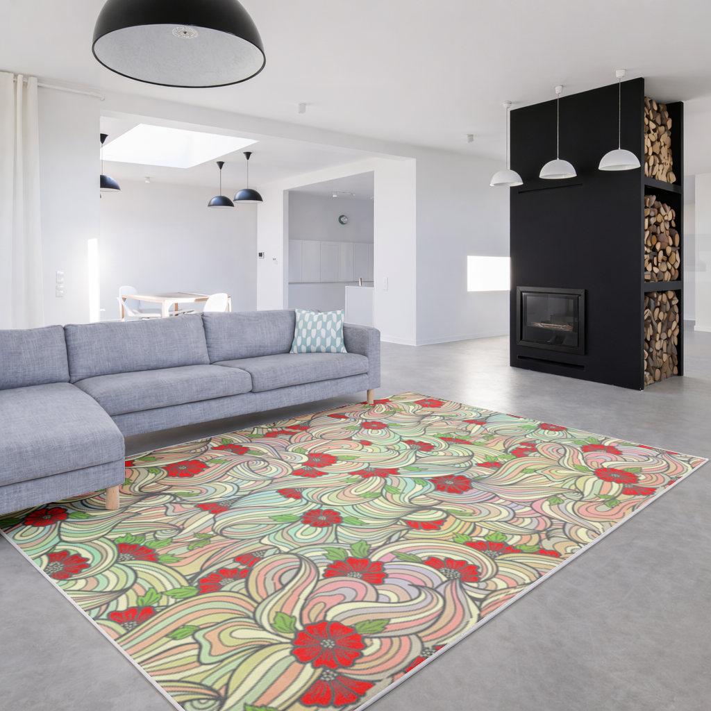 Floral Retro Wavy Pattern Living room carpet
