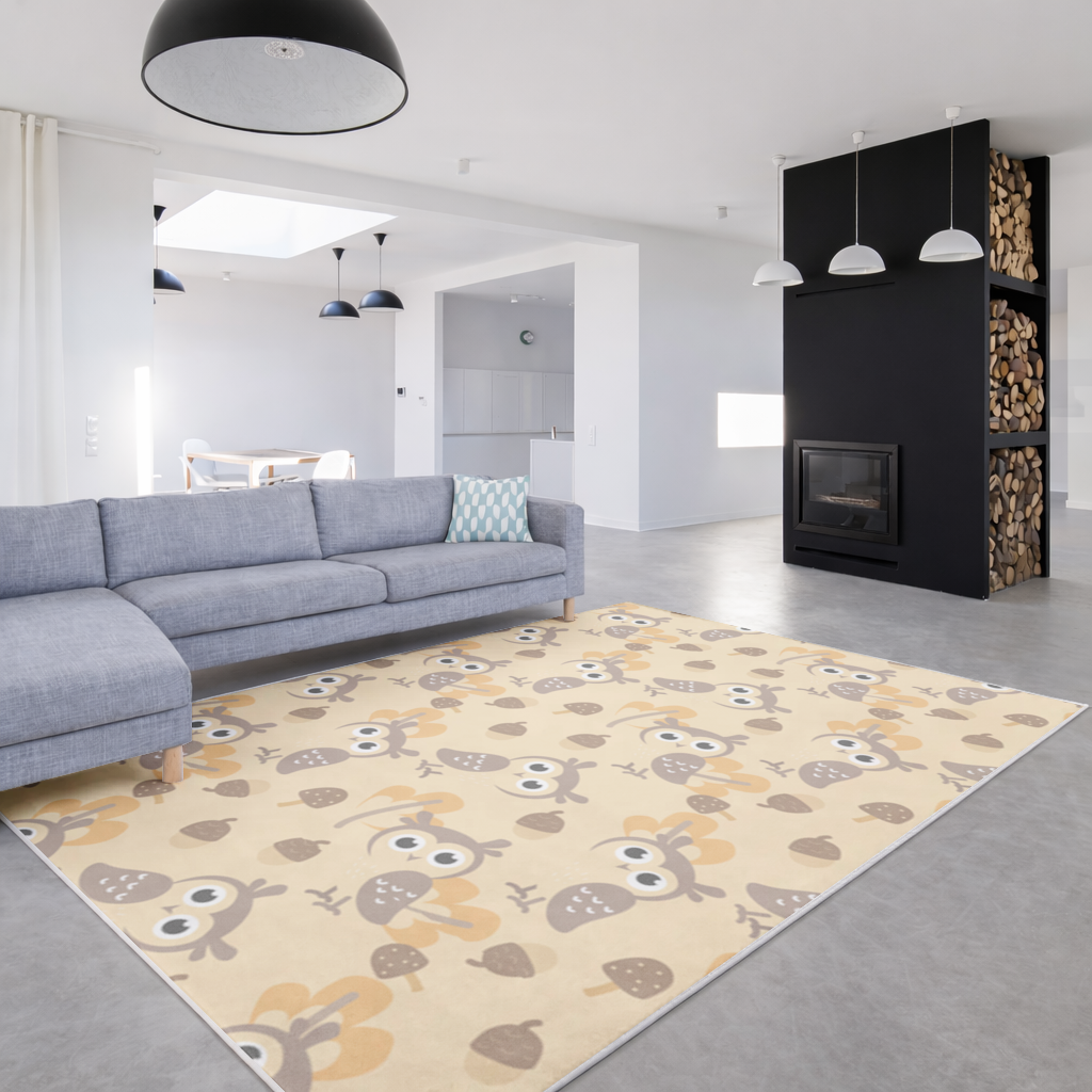 Cute Owl and Acorn Autumn Seamless Pattern Living room carpet