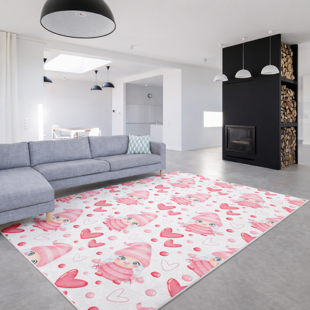 Cute Pink Baby Girl Valentines Day Heart Pattern Design Living room carpet