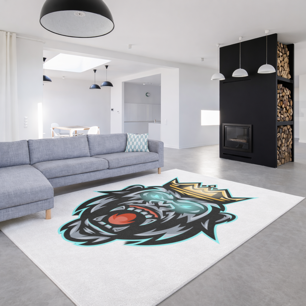Taçlı Öfkeli Goril Kral Grafiği - Neon Detaylı Maskot Salon Halısı
