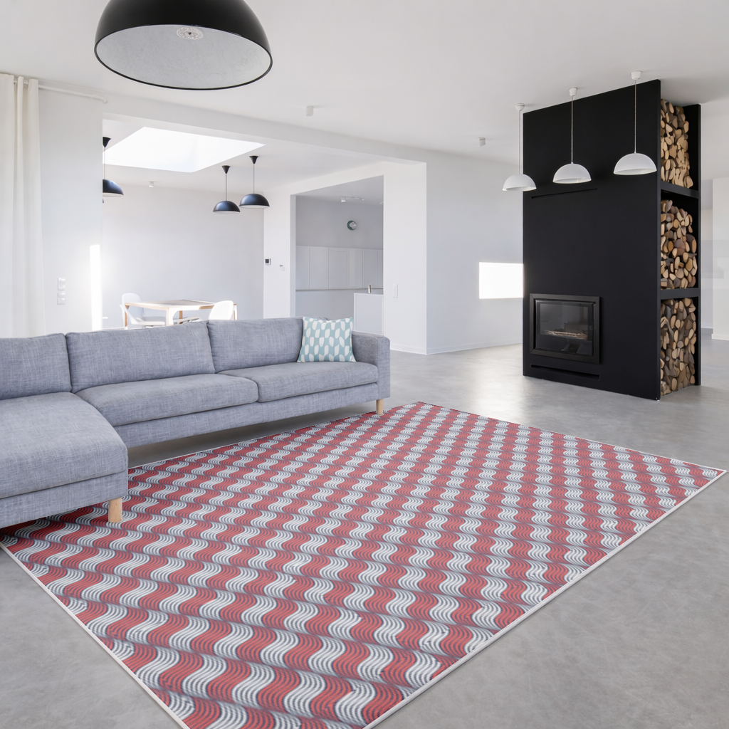 Red and Navy Wavy Line Pattern Living room carpet