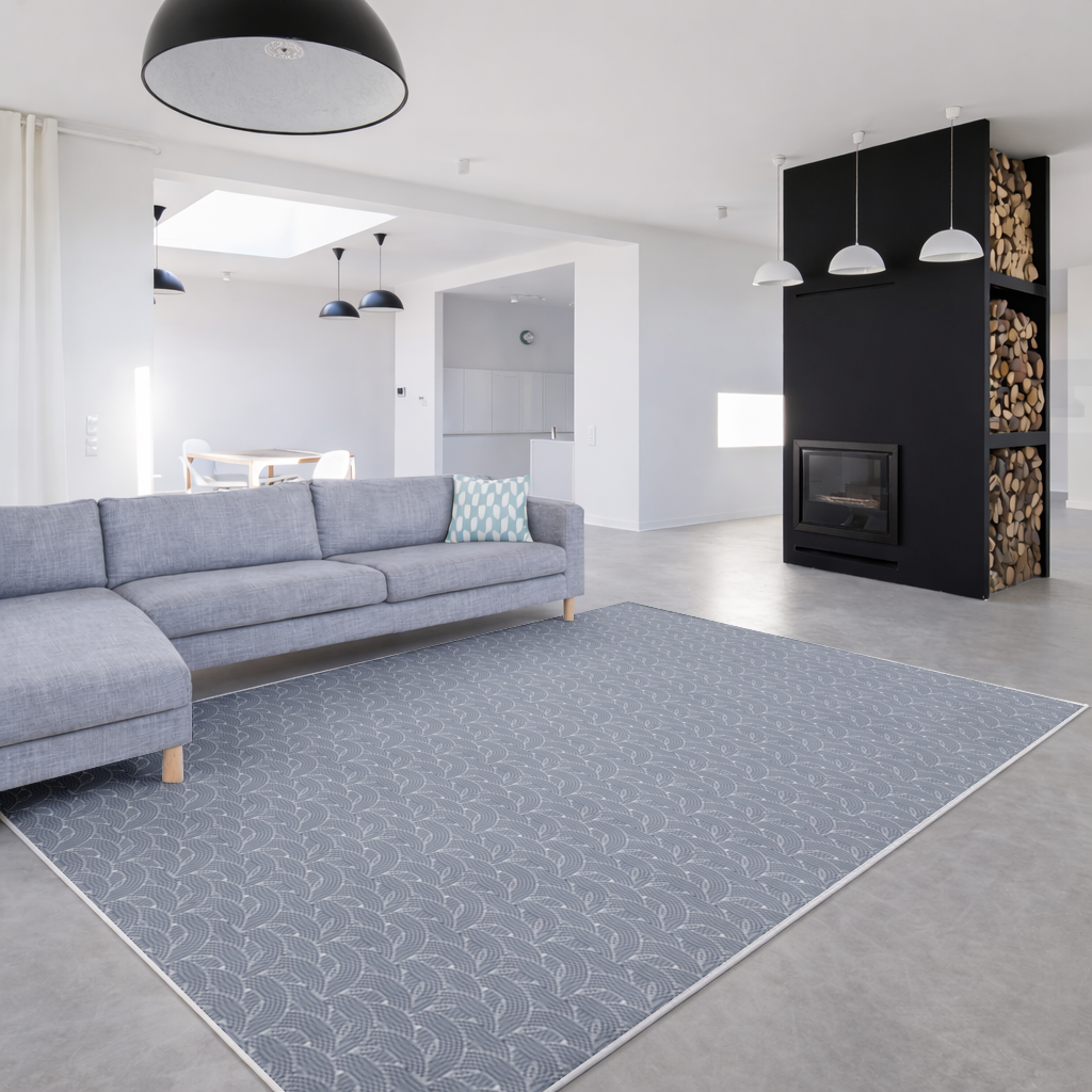Navy and White Semi Circle Geometric Pattern Living room carpet