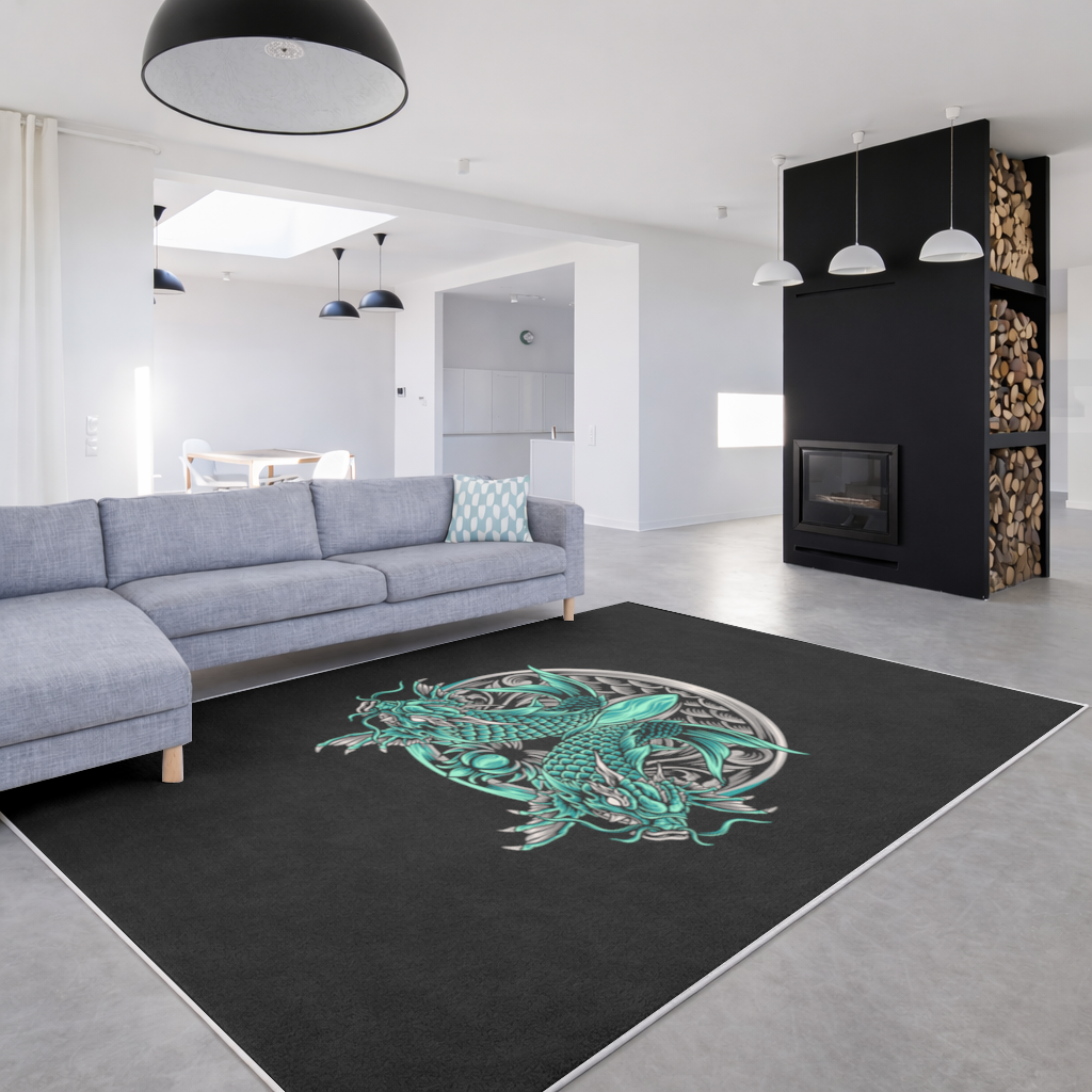 Turquoise Twin Dragon Emblem Design Living room carpet