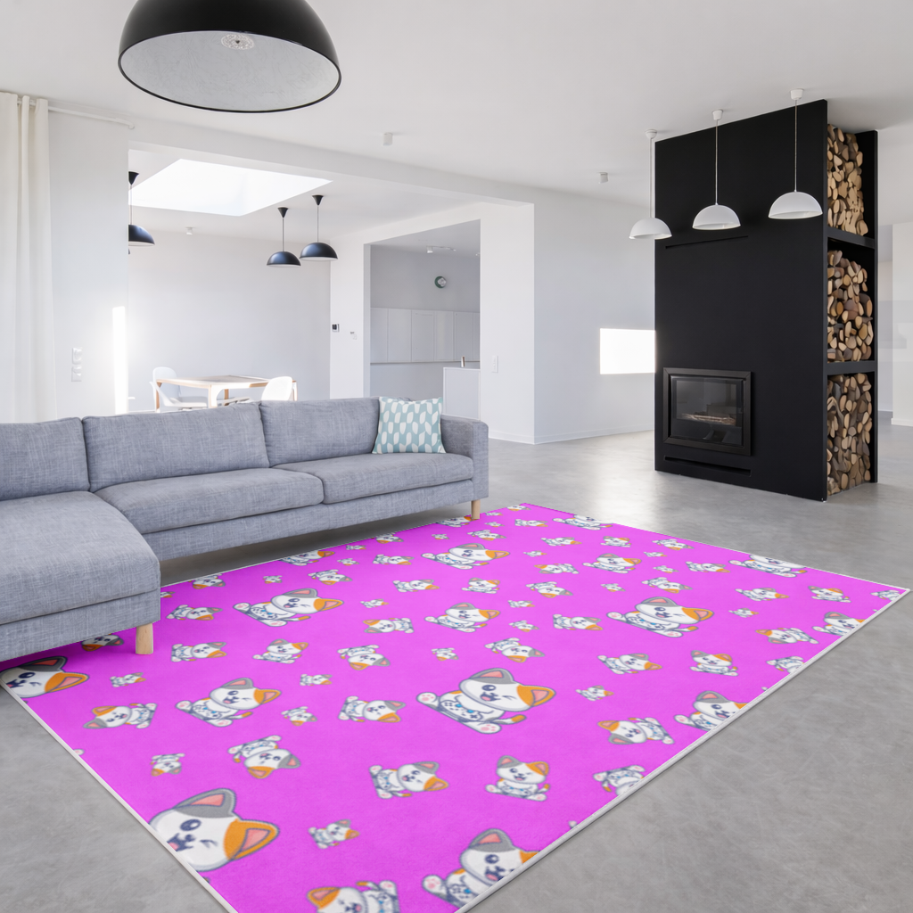 Cute Cartoon Cat Pattern on Pink Background Living room carpet