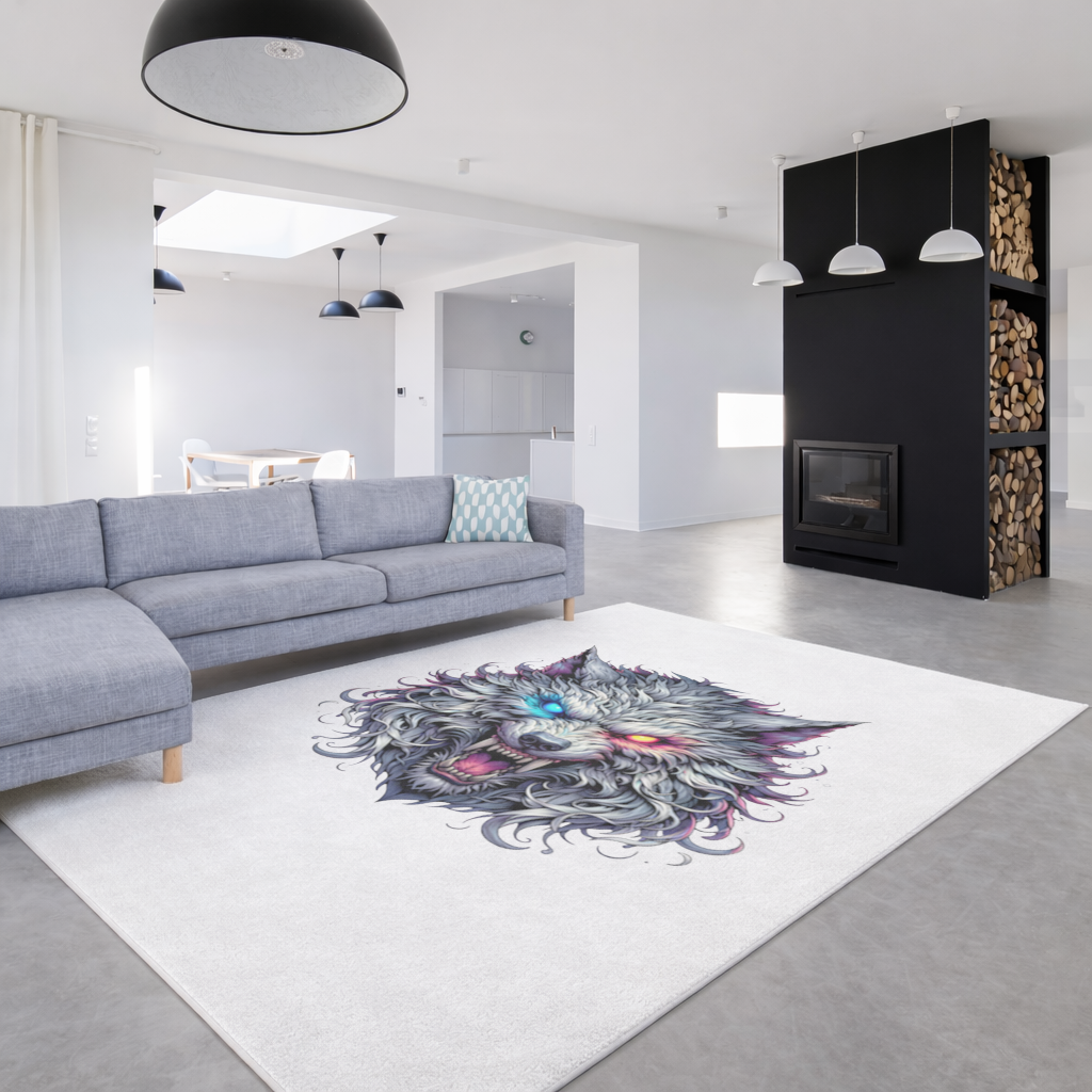 Fierce Wolf Head Illustration Heterochromia Eyes, Savage Wolf Living room carpet