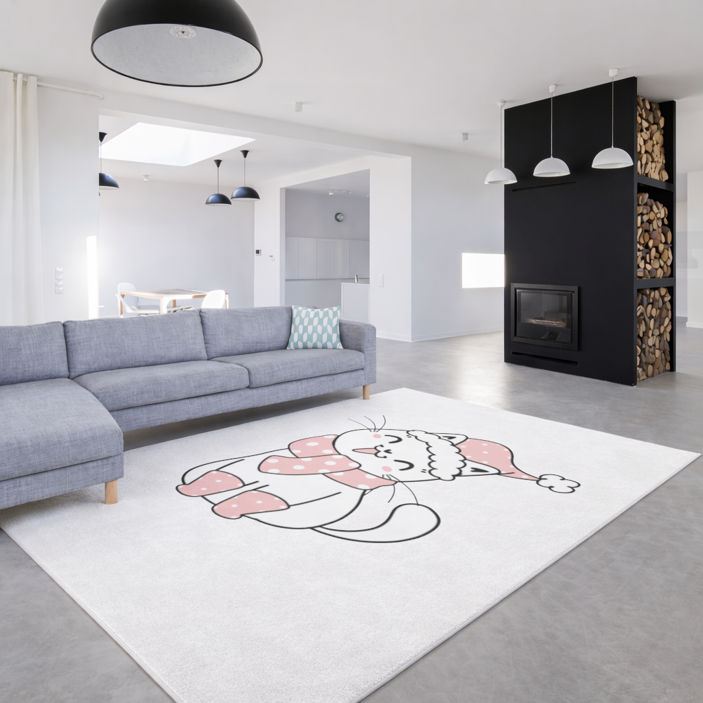 Cute Christmas Cat with Pink Polka Dot Outfit Living room carpet