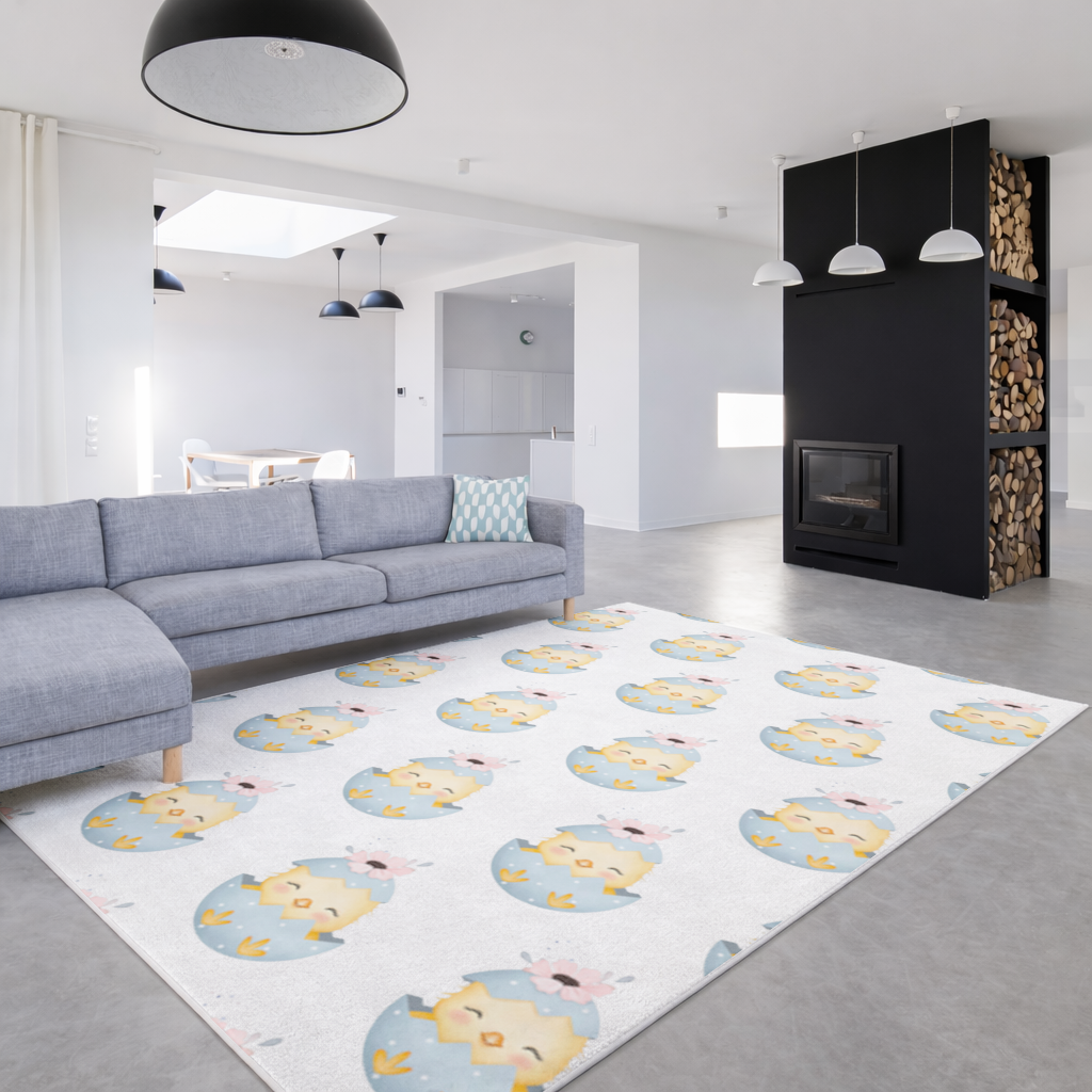 Cute Chick in Egg with Floral Hat Living room carpet