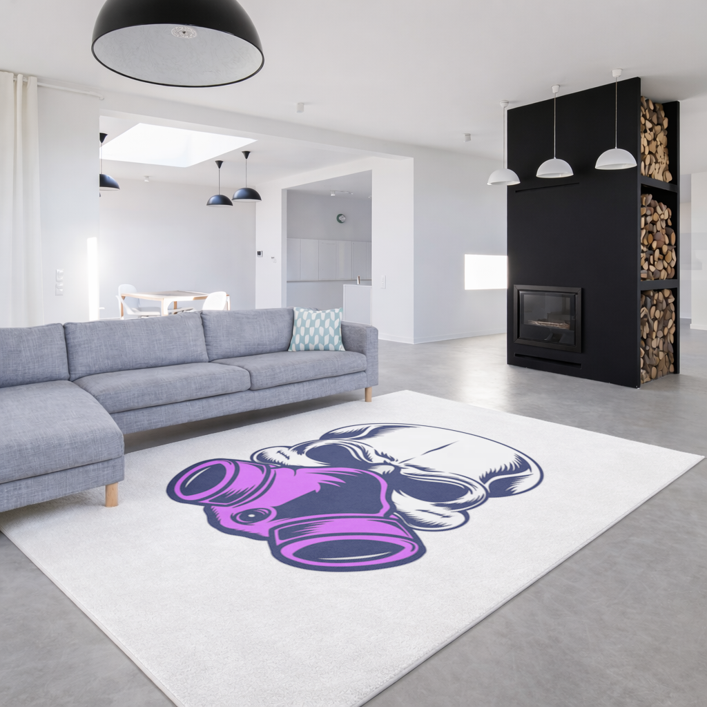 Skull with Gas Mask Illustration Modern and Edgy Design Living room carpet