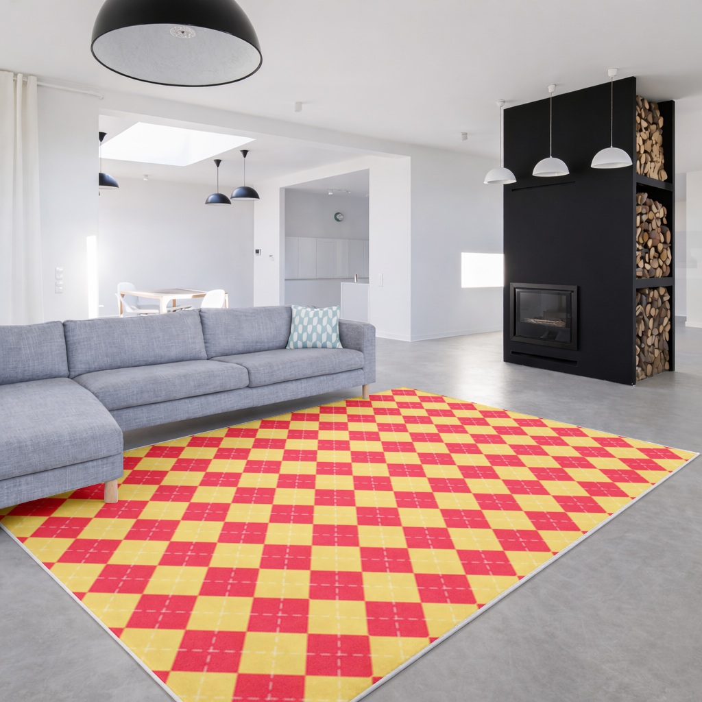 Red and Yellow Argyle Geometric Pattern Background Living room carpet