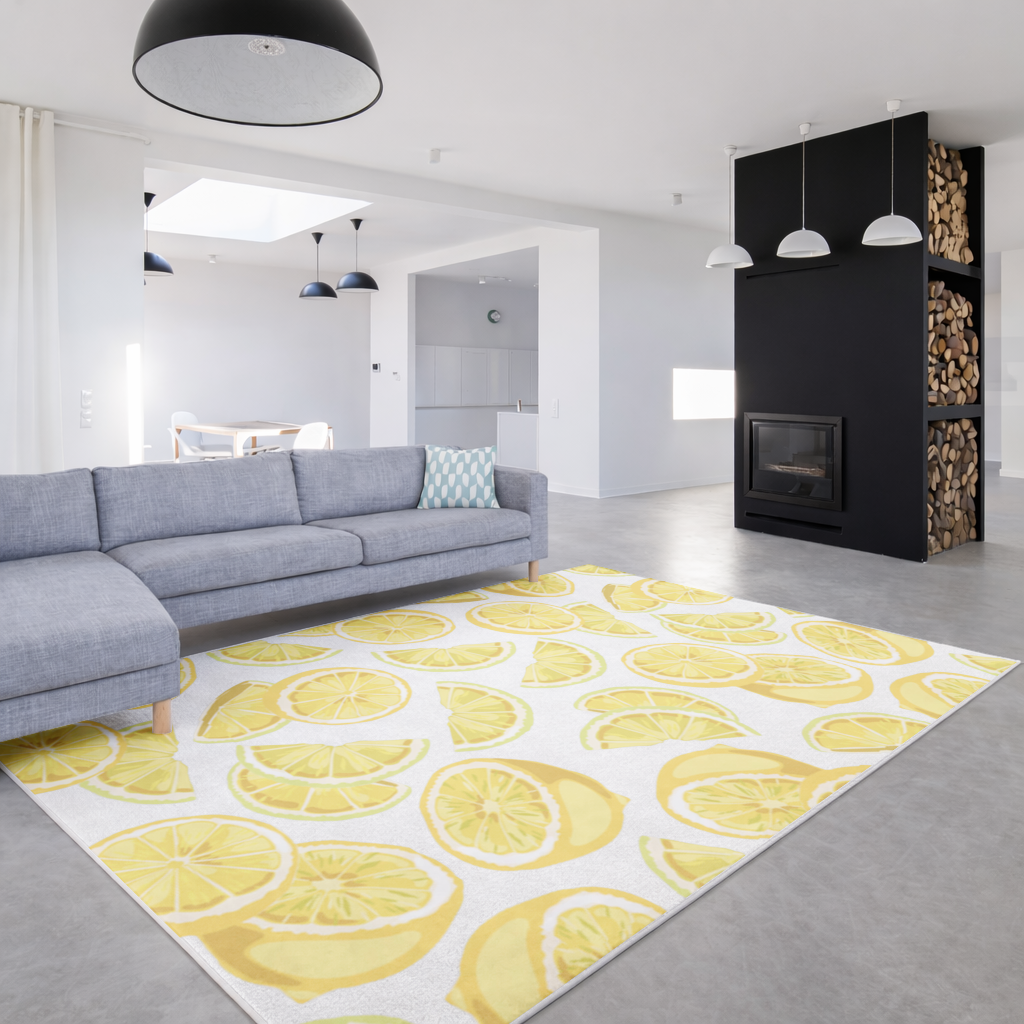 Fresh Lemon Slices Vibrant Summer Pattern Living room carpet