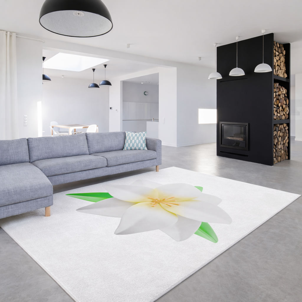 3D White Lily Flower Illustration Living room carpet