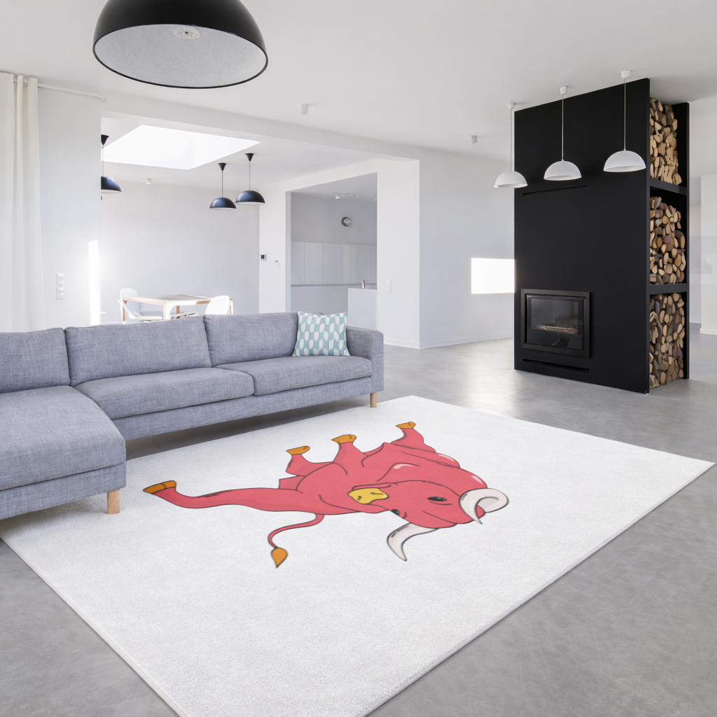 İspanyol Boğası Kırmızı Matador Tarzı Güçlü Boğa İllüstrasyonu Salon Halısı
