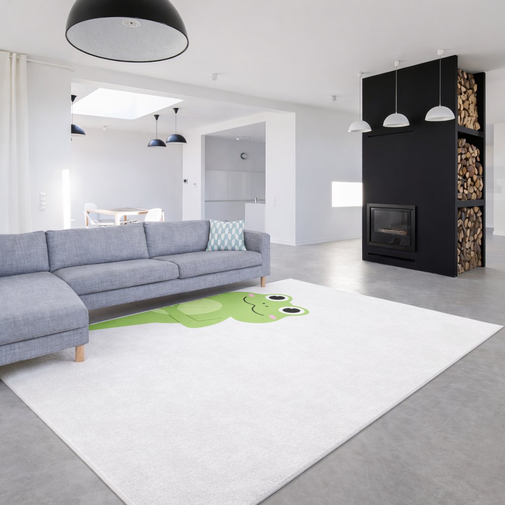 Cute Green Frog Peek-a-Boo Illustration Living room carpet