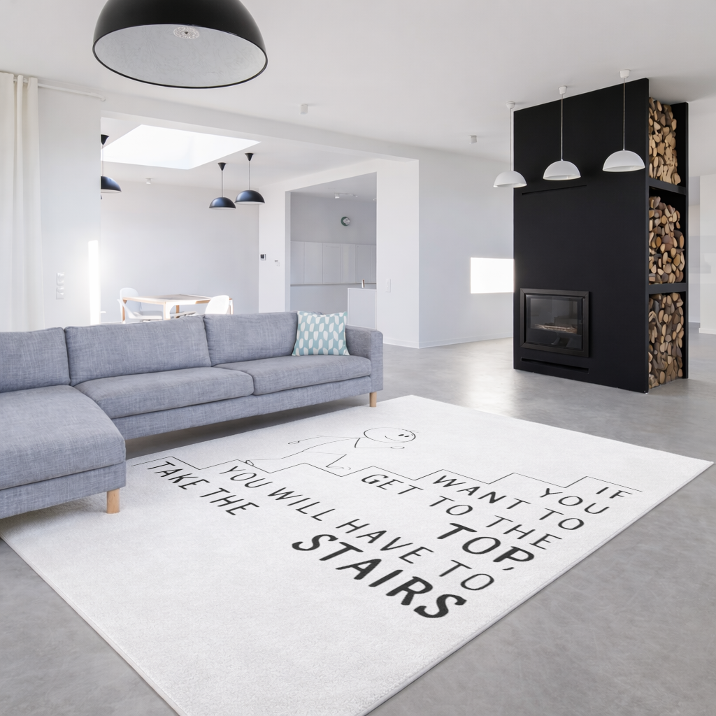 If you want to get to the top, you will have to take the stairs. Living room carpet