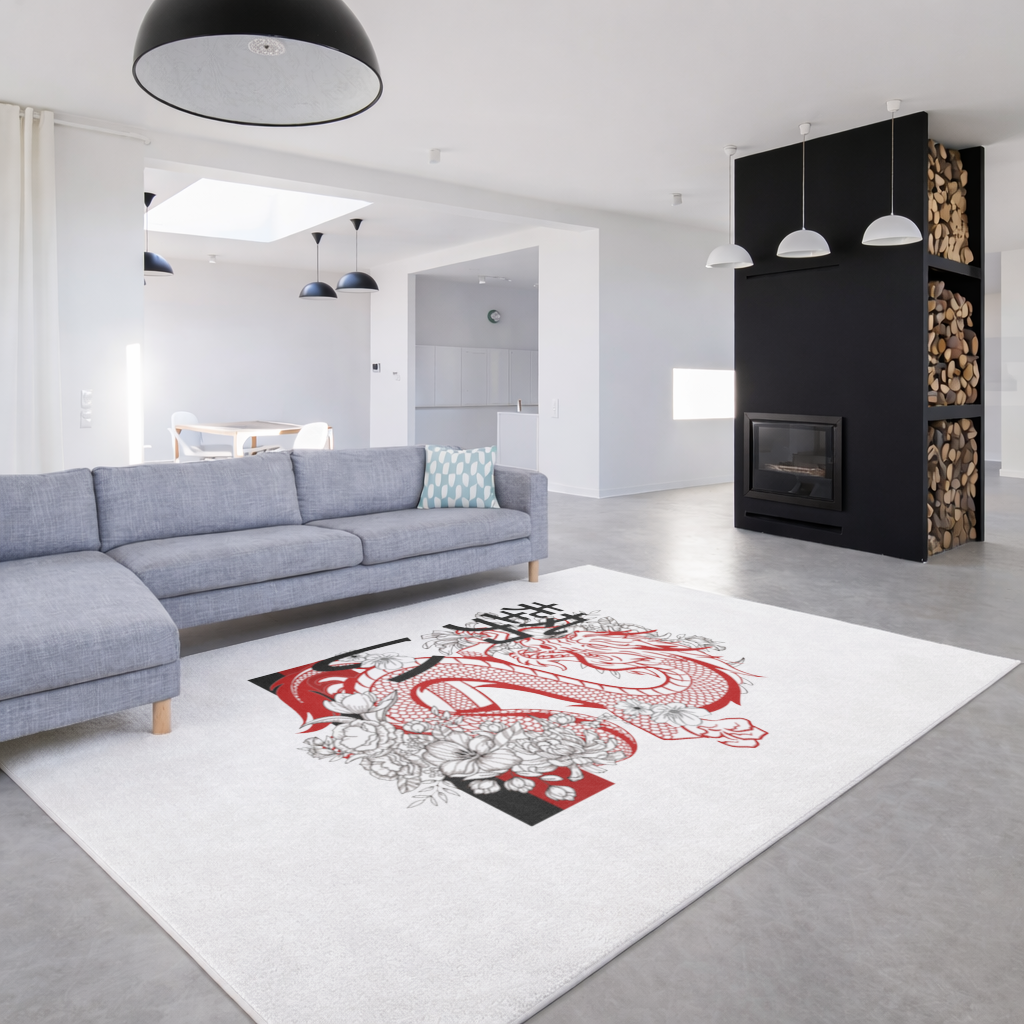 Japanese Dragon with Floral Design Living room carpet