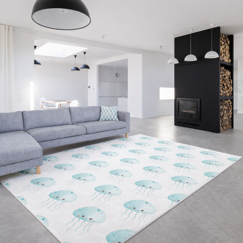 Cute Blue Jellyfish Character Living room carpet