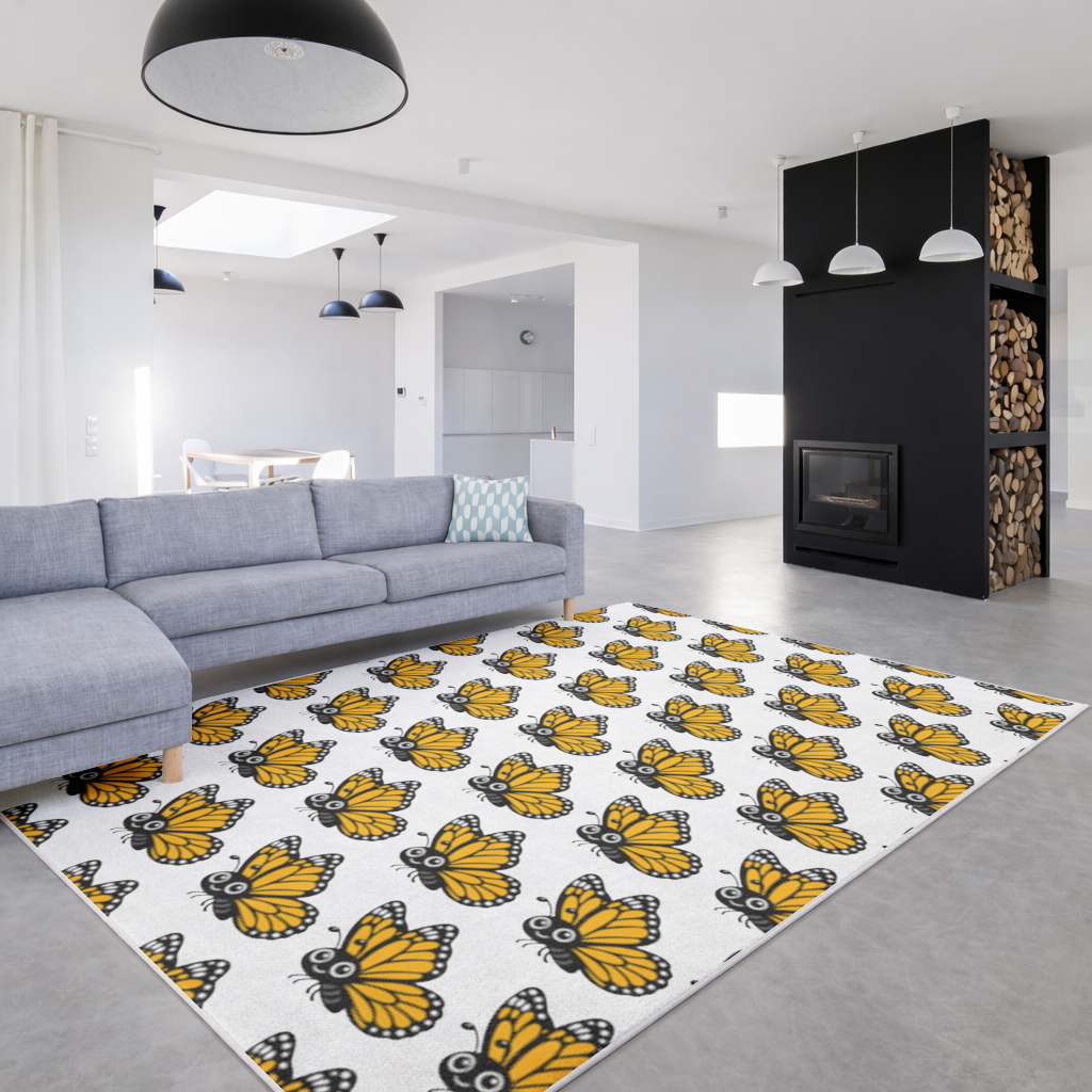 Smiling Orange Monarch Butterfly Character Living room carpet