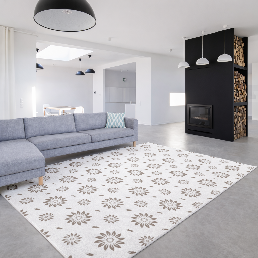 Minimalist Modern Brown Floral Pattern Living room carpet