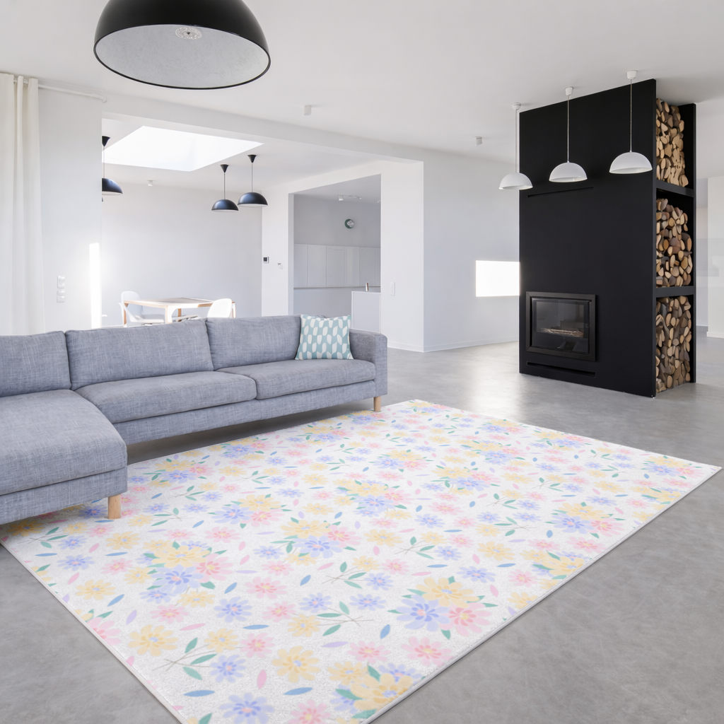 Colorful Pastel Spring Floral Pattern Living room carpet