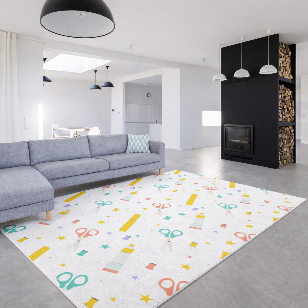 Colorful School and Stationery Supplies Pattern Living room carpet