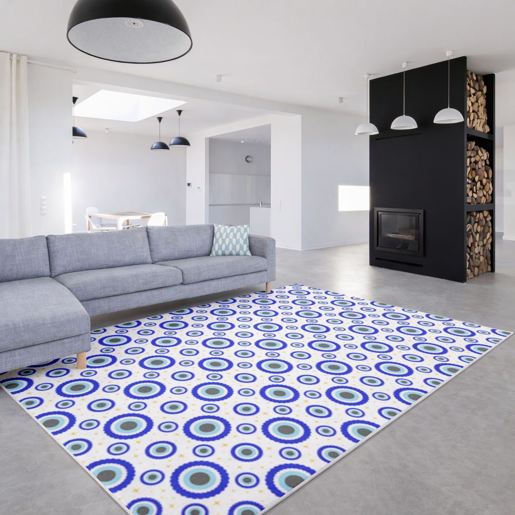 Blue Evil Eye Pattern with Stars Living room carpet