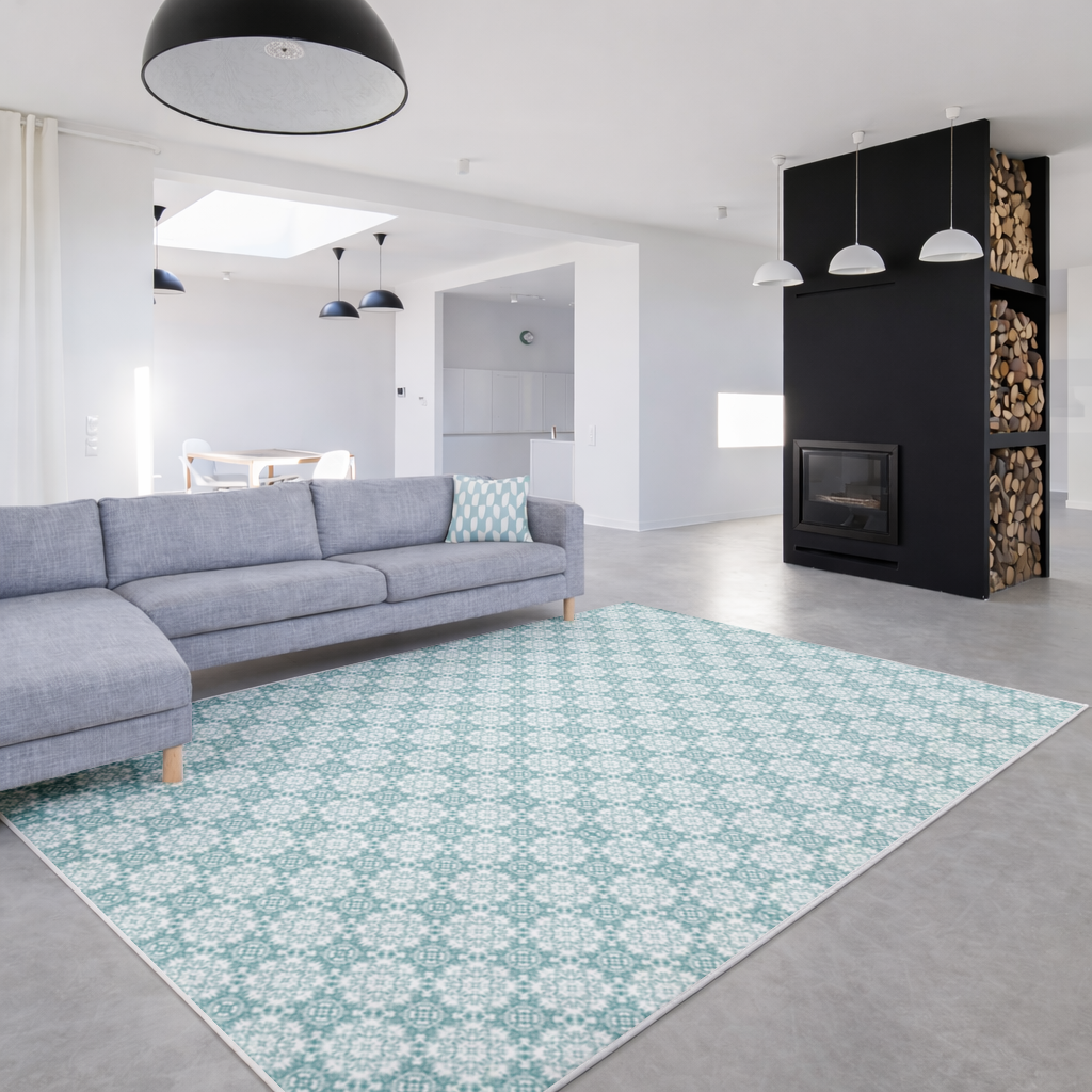 Mavi Piksel Geometrik Süsleme Deseni Salon Halısı