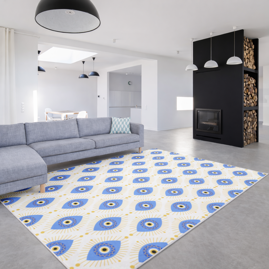 Modern Evil Eye Pattern with Sunburst Rays Living room carpet