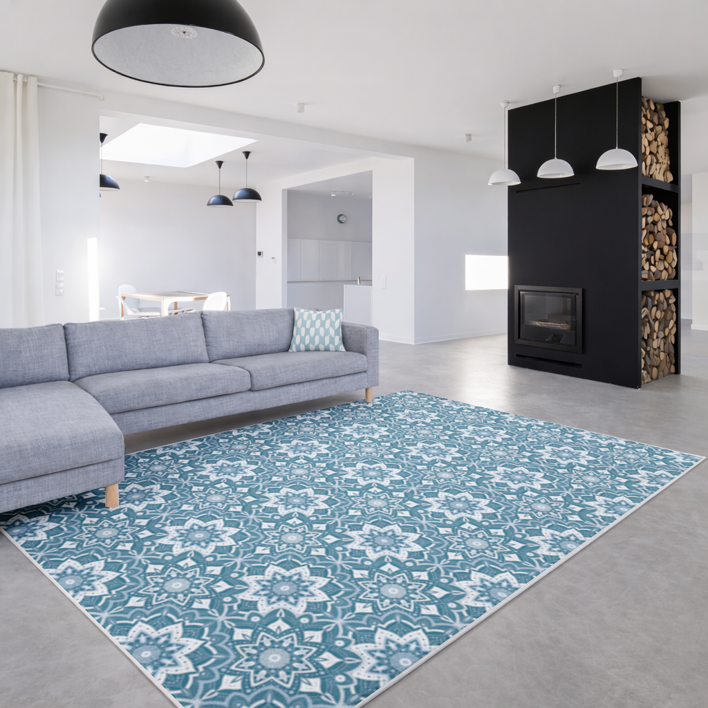 Elegant Blue Mandala Pattern Living room carpet