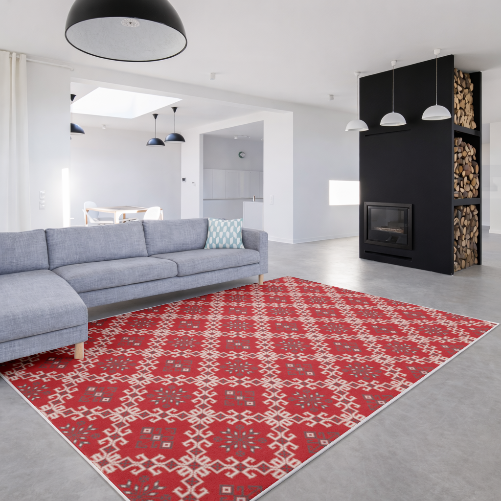 Red Ethnic Embroidery Pattern Living room carpet