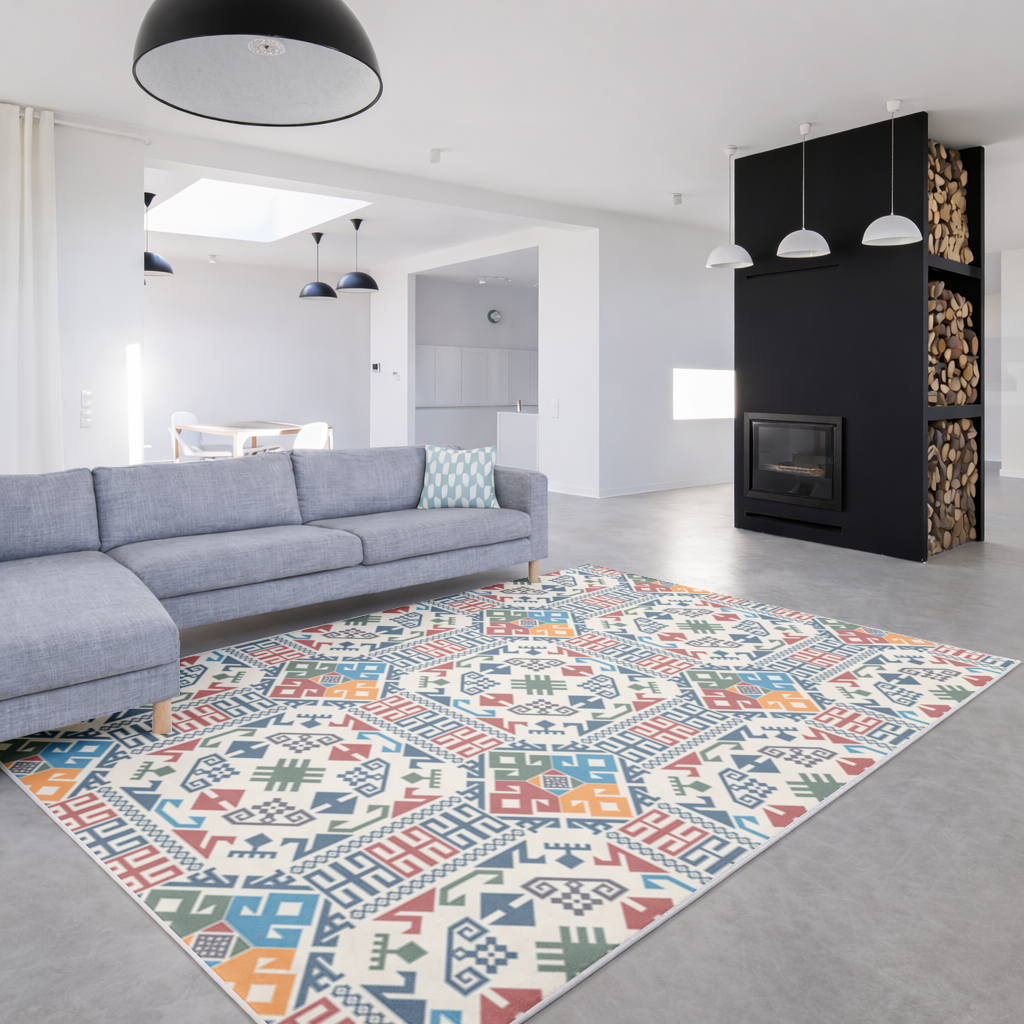 Multicolor Ethnic Geometric Motif Living room carpet