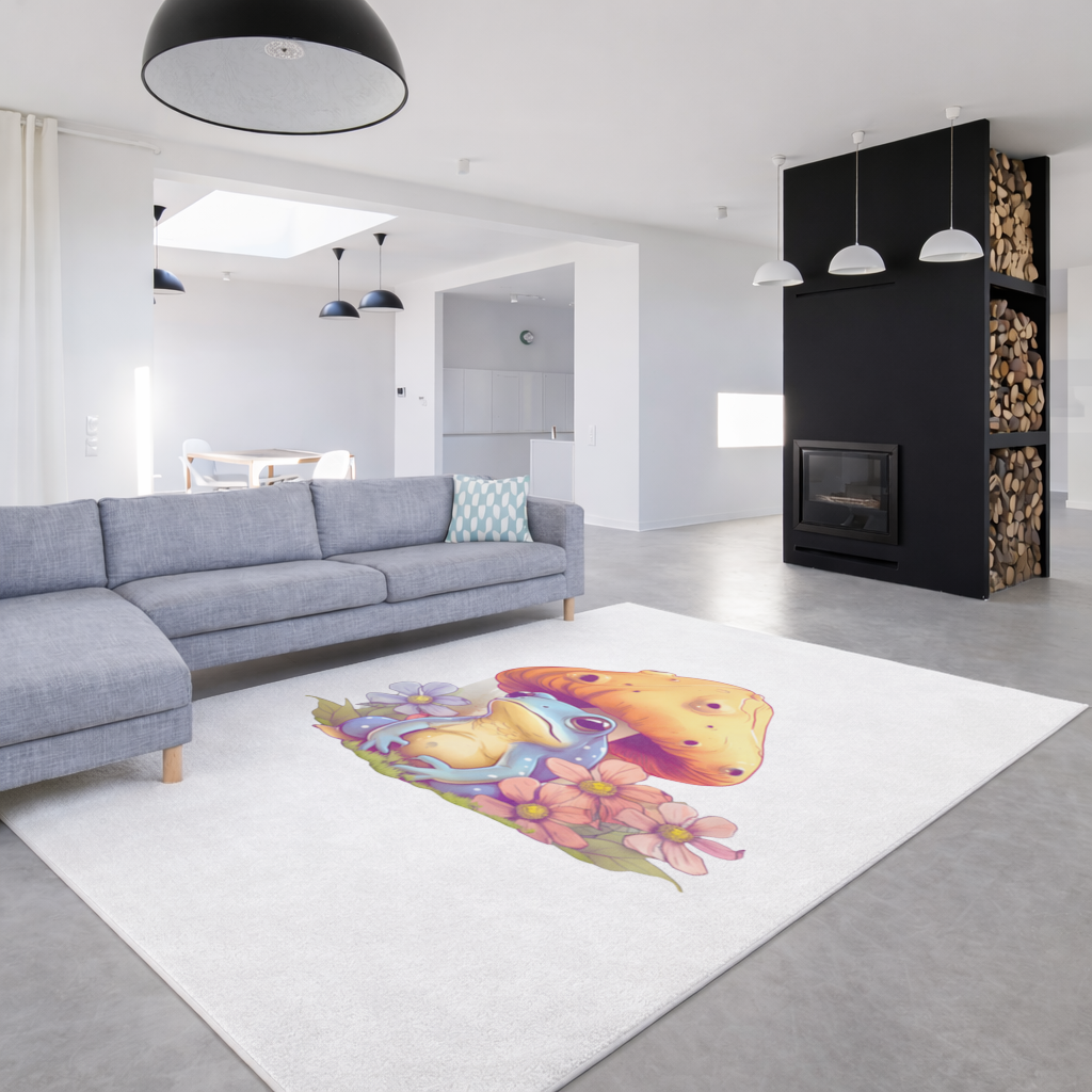 Blue Frog Resting Under Orange Mushroom Living room carpet