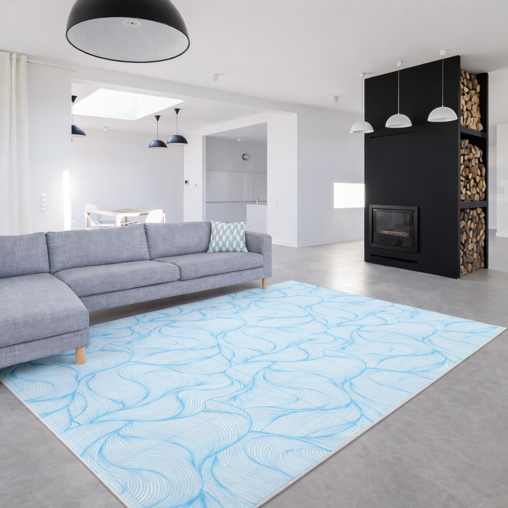 Blue Wavy Linear Abstract Pattern Living room carpet
