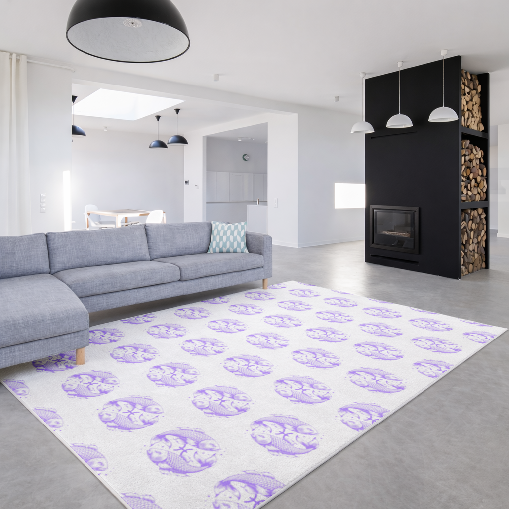 Pisces Zodiac Symbol with Purple Fish Art Living room carpet