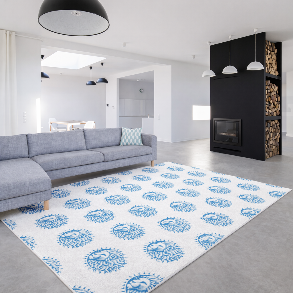 Leo Zodiac Sun and Moon Blue Motif Living room carpet