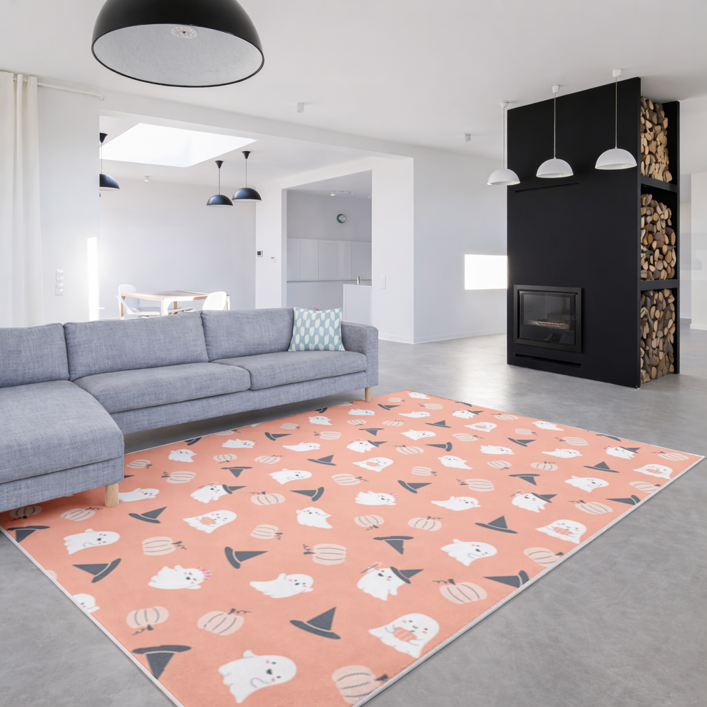 Cute Pumpkin and Witch Hat Ghost Pattern Living room carpet