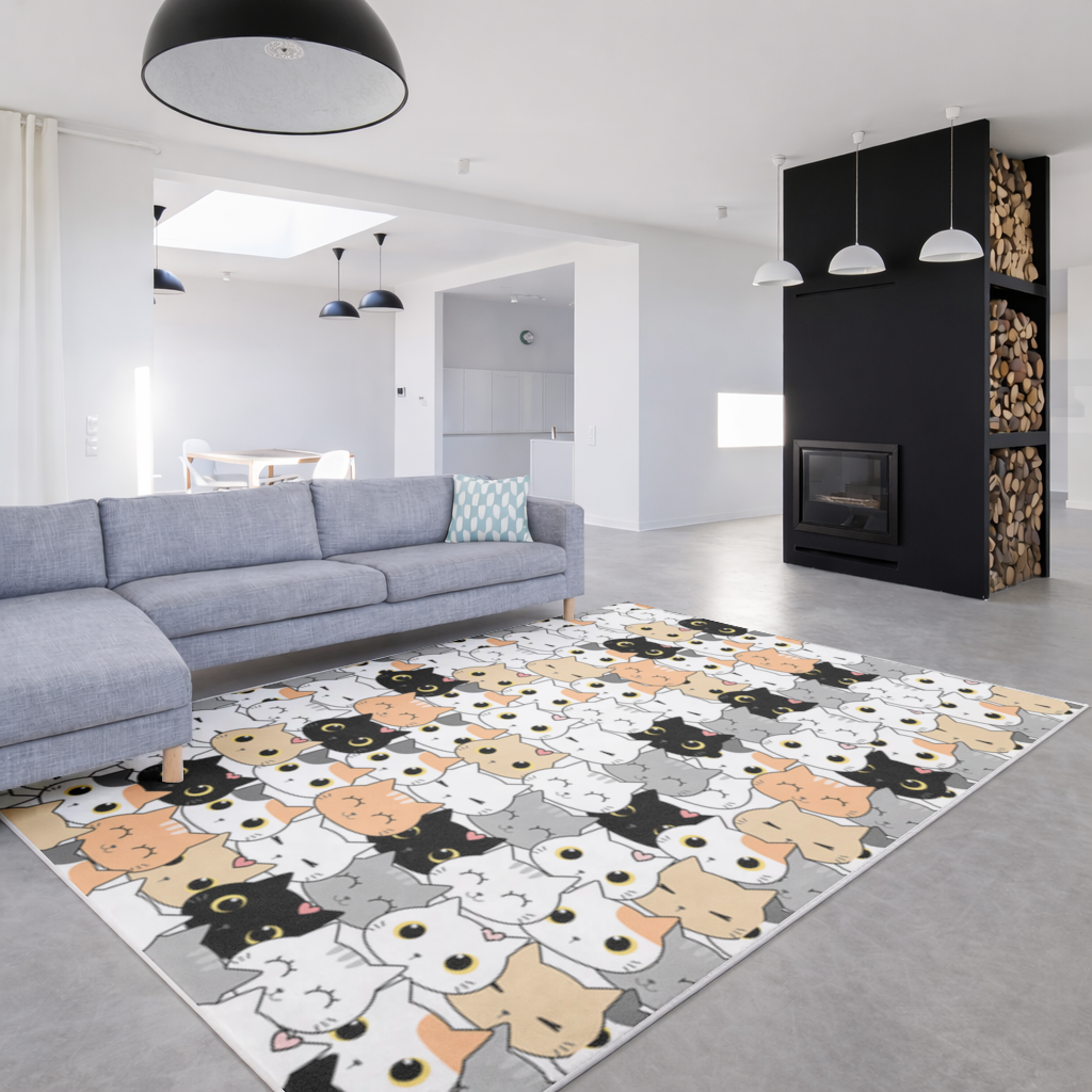 Colorful Cute Cat Faces Seamless Pattern Living room carpet