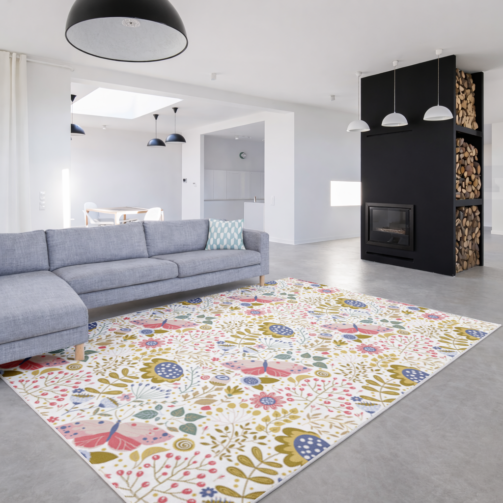 Folk Art Floral and Butterfly Pattern Living room carpet