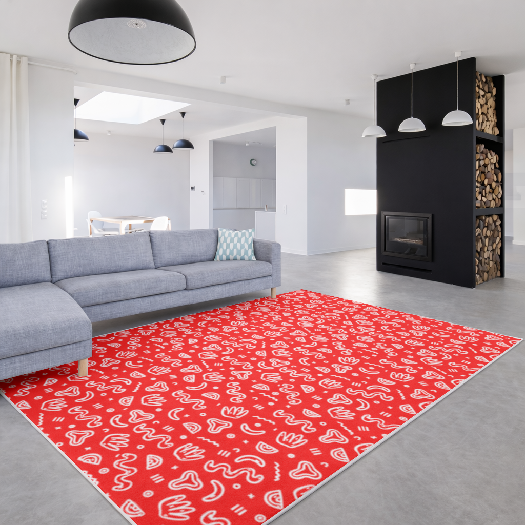 Red Abstract Doodle Living room carpet