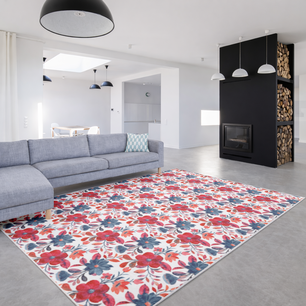 Watercolor Red Navy Floral Living room carpet