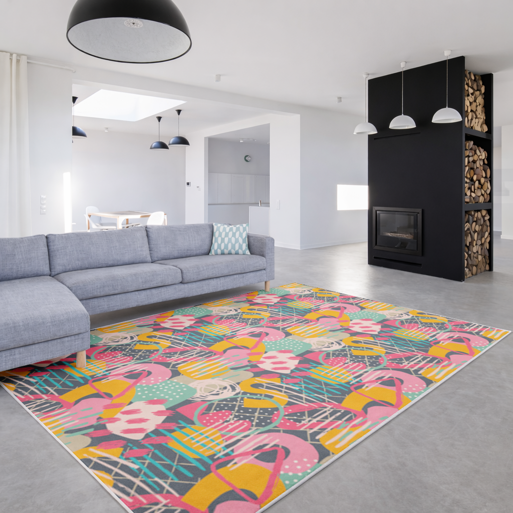 Soyut Geometrik Karalama Salon Halısı