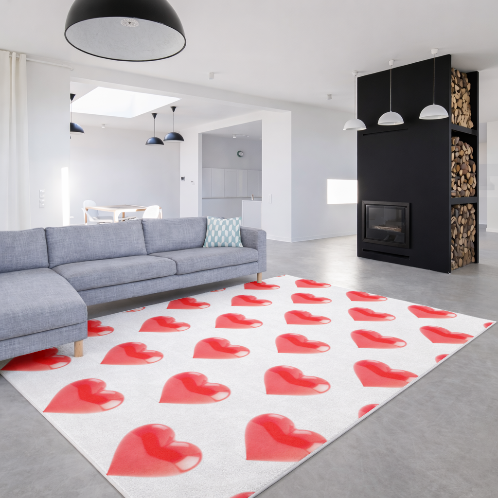 Glossy Red 3D Heart Living room carpet