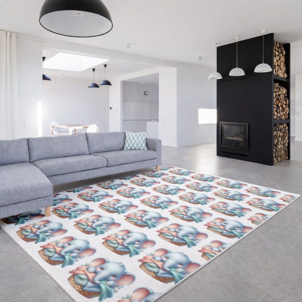 Cute Baby Elephant in Basket Living room carpet