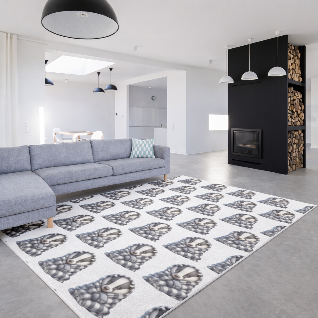 Cozy Baby Badger Wrapped in Blanket Living room carpet