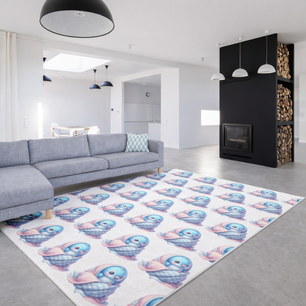 Kawaii Blue Bird in Blanket Living room carpet