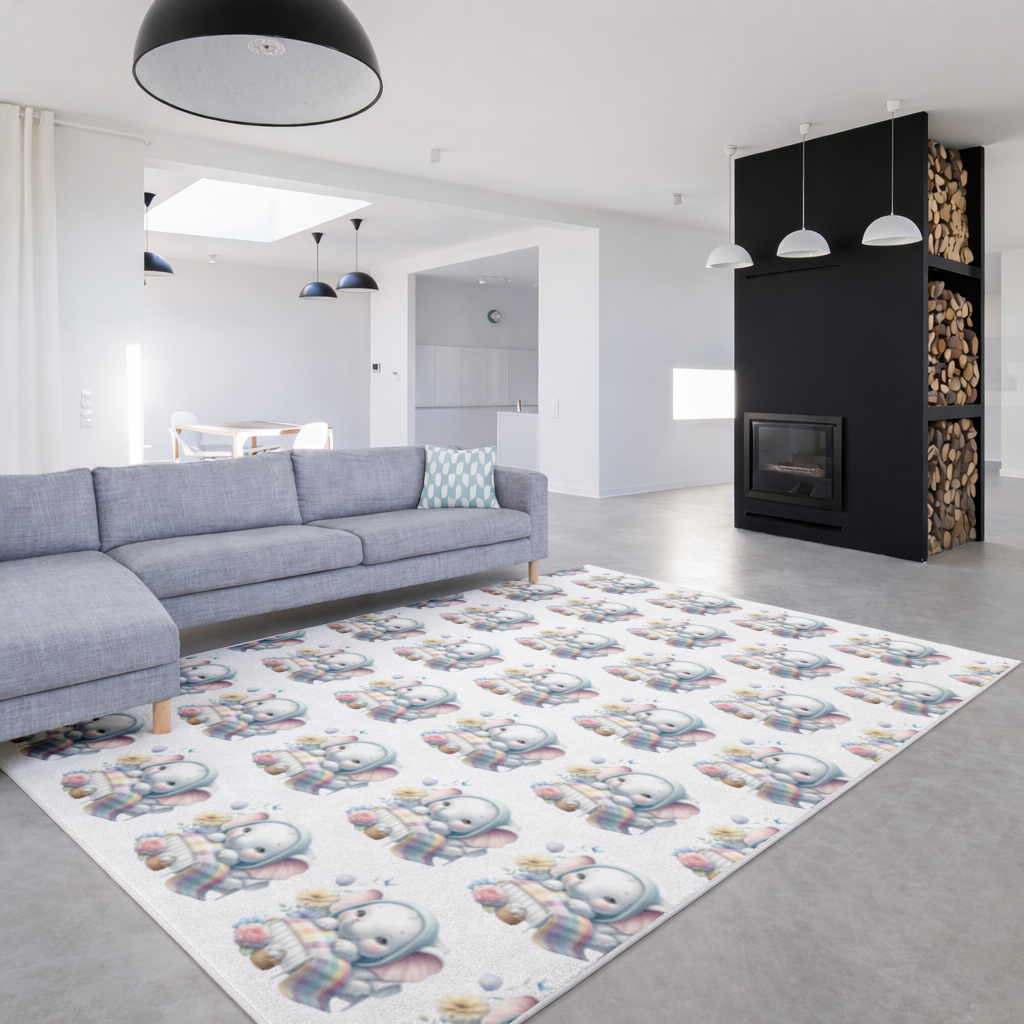 Sleeping Baby Elephant in Bed Living room carpet