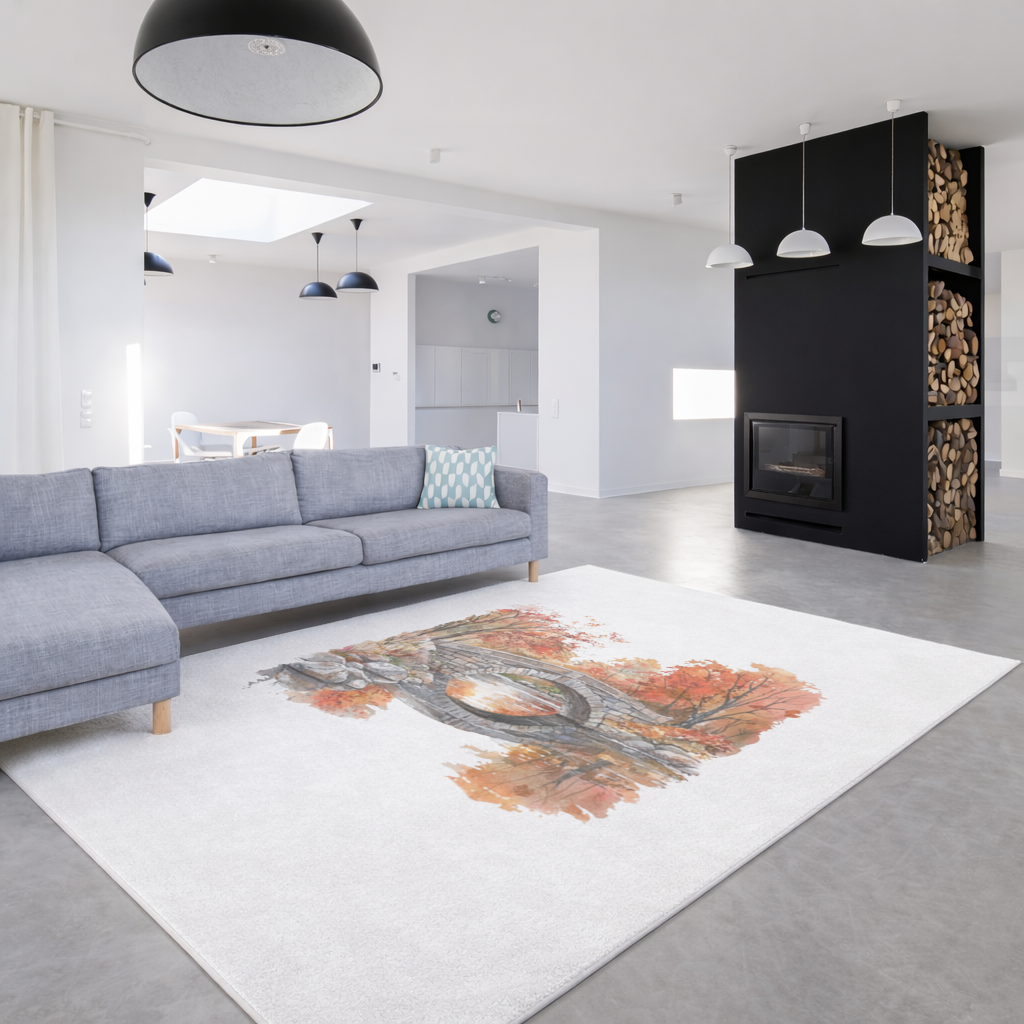 Autumn Stone Arch Bridge Over River Living room carpet