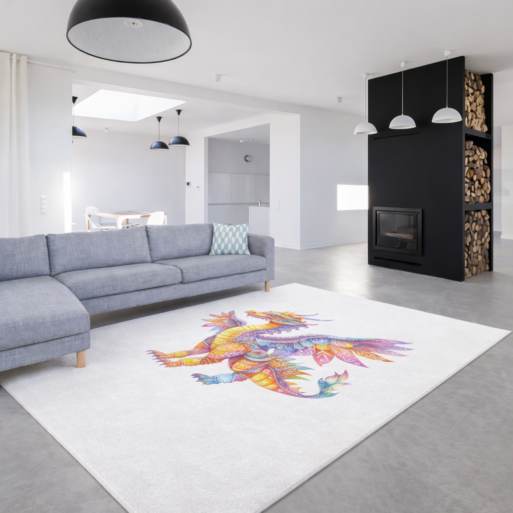Vibrant Rainbow Mythical Dragon Living room carpet