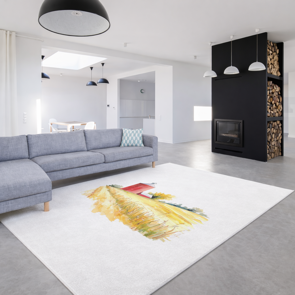 Red Farm Silo and Golden Wheat Field Living room carpet